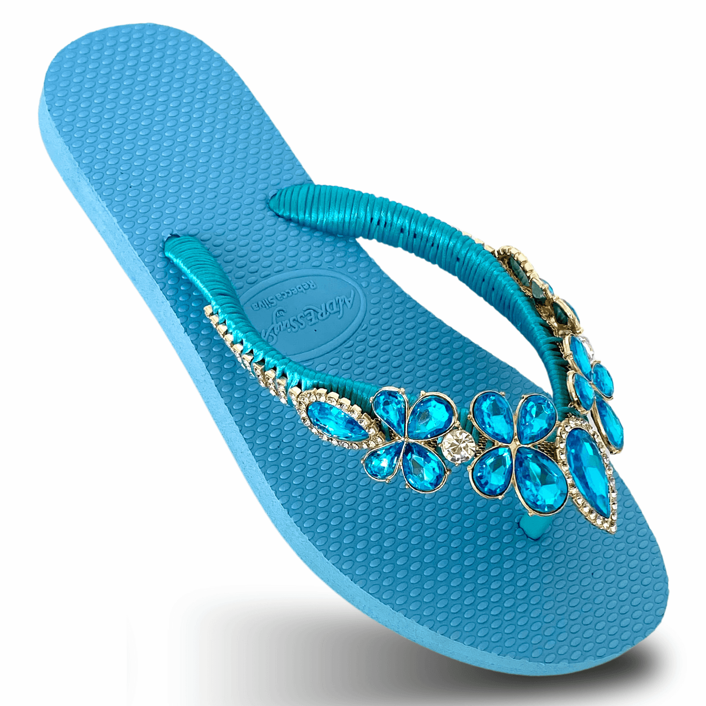 AdDRESSingMe™ Luxurious Light Blue Flip Flops With Rhinestones - – Serene, Soft & Stunning - AdDRESSingMe