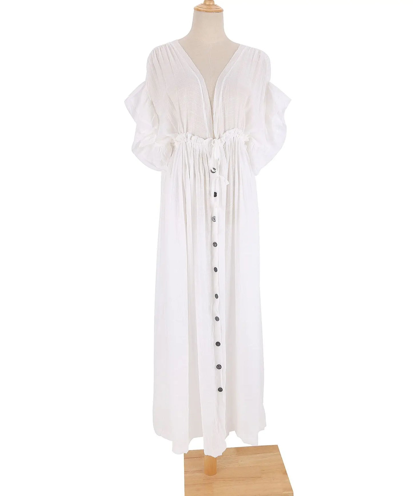 Elegant White Button-Down Maxi Beach Cover-Up Dress for Women – Lightweight Summer Kimono Cardigan - AdDRESSingMe