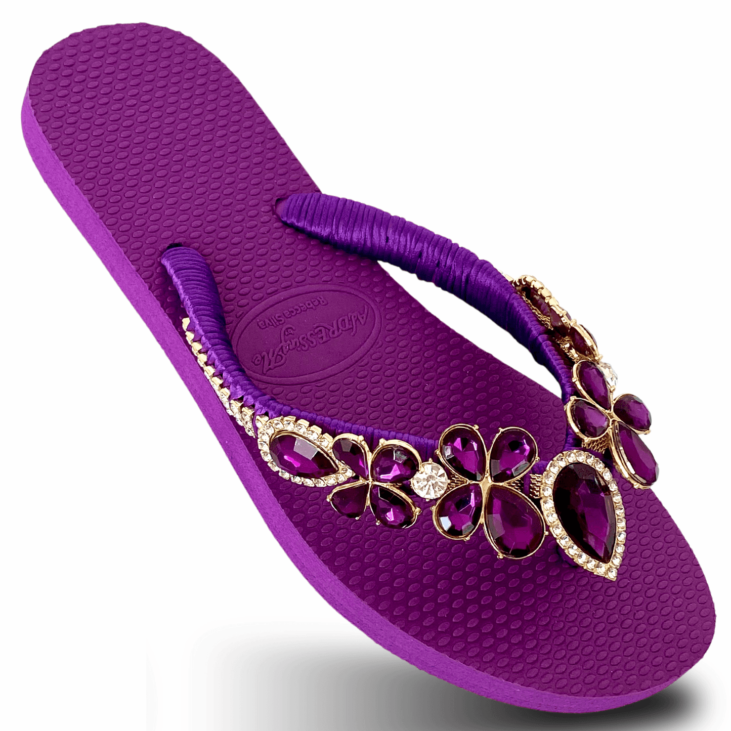 AdDRESSingMe™ Purple Flip Flops With Rhinestones – Royal, Soft & Radiant - AdDRESSingMe