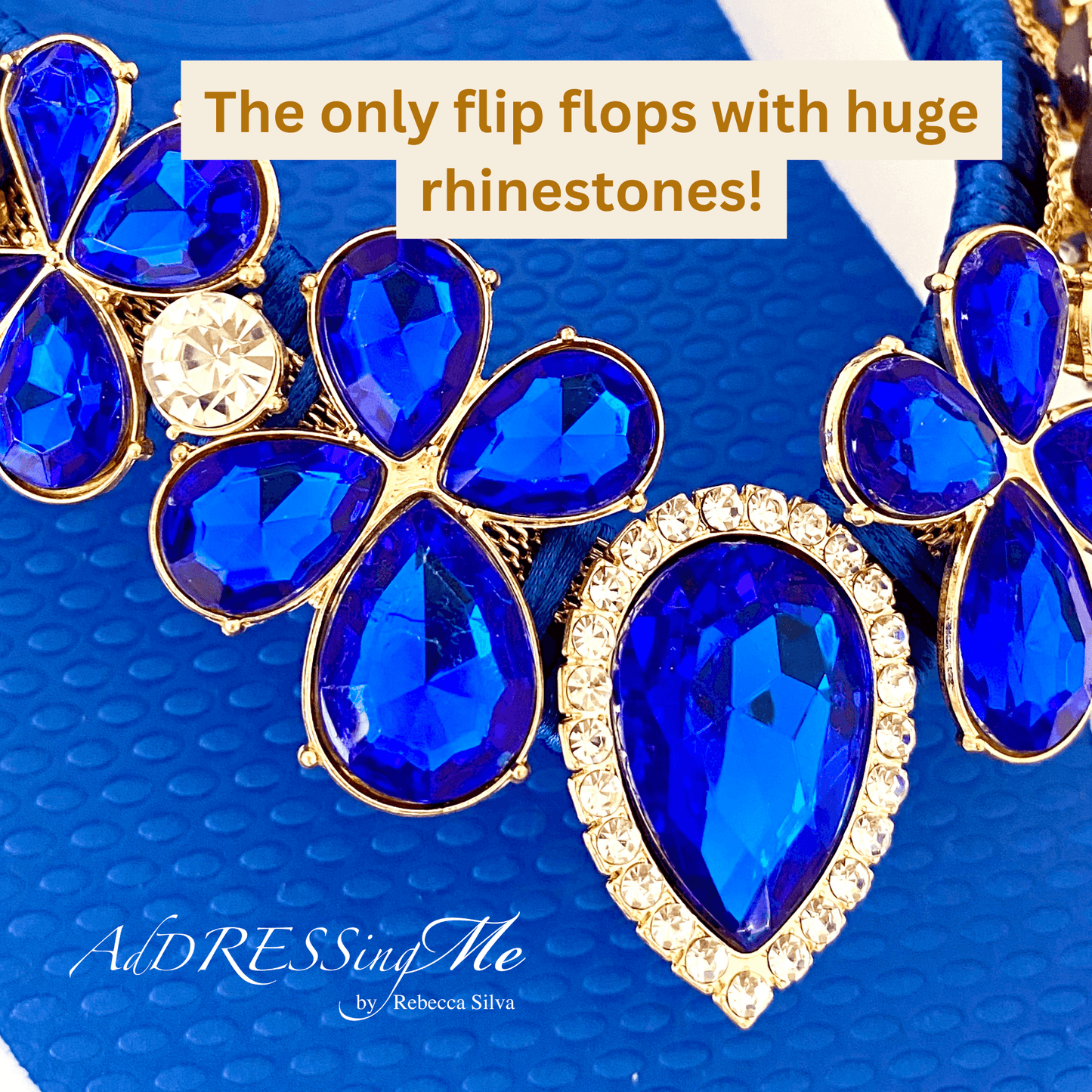 AdDRESSingMe™ Luxurious Royal Blue Flip Flops With Rhinestones - AdDRESSingMe