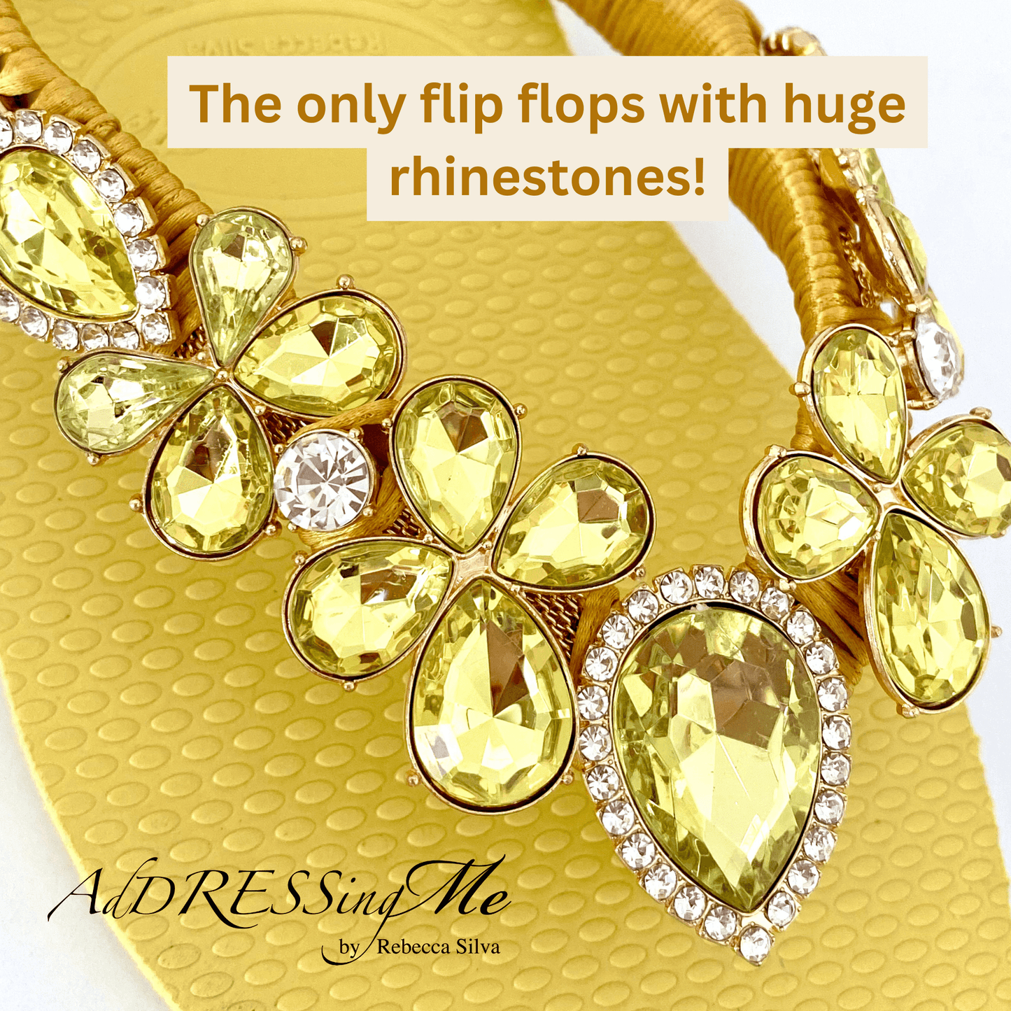 AdDRESSingMe™ Luxurious Yellow Flip Flops With Rhinestones – Radiant, Soft & Sunny - AdDRESSingMe