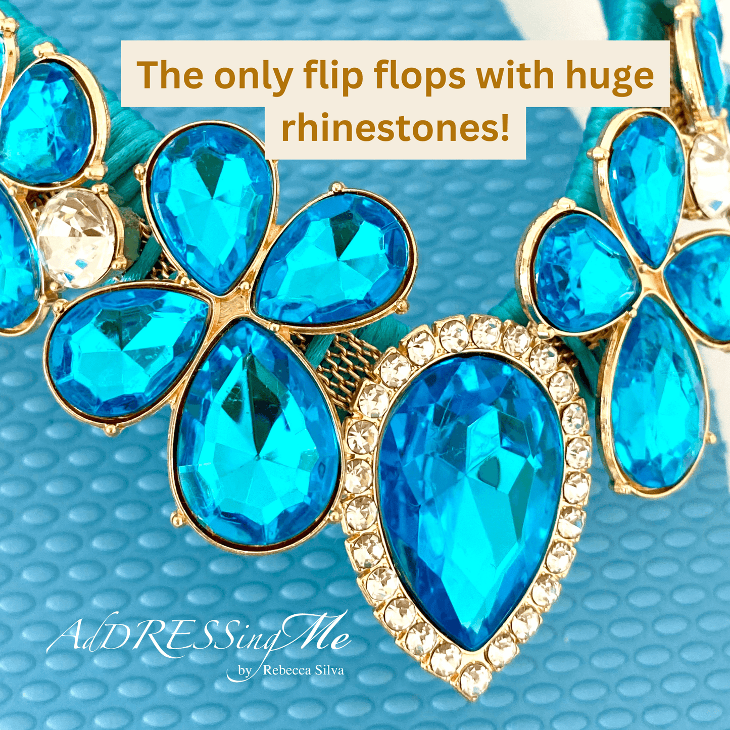 AdDRESSingMe™ Luxurious Light Blue Flip Flops With Rhinestones - – Serene, Soft & Stunning - AdDRESSingMe