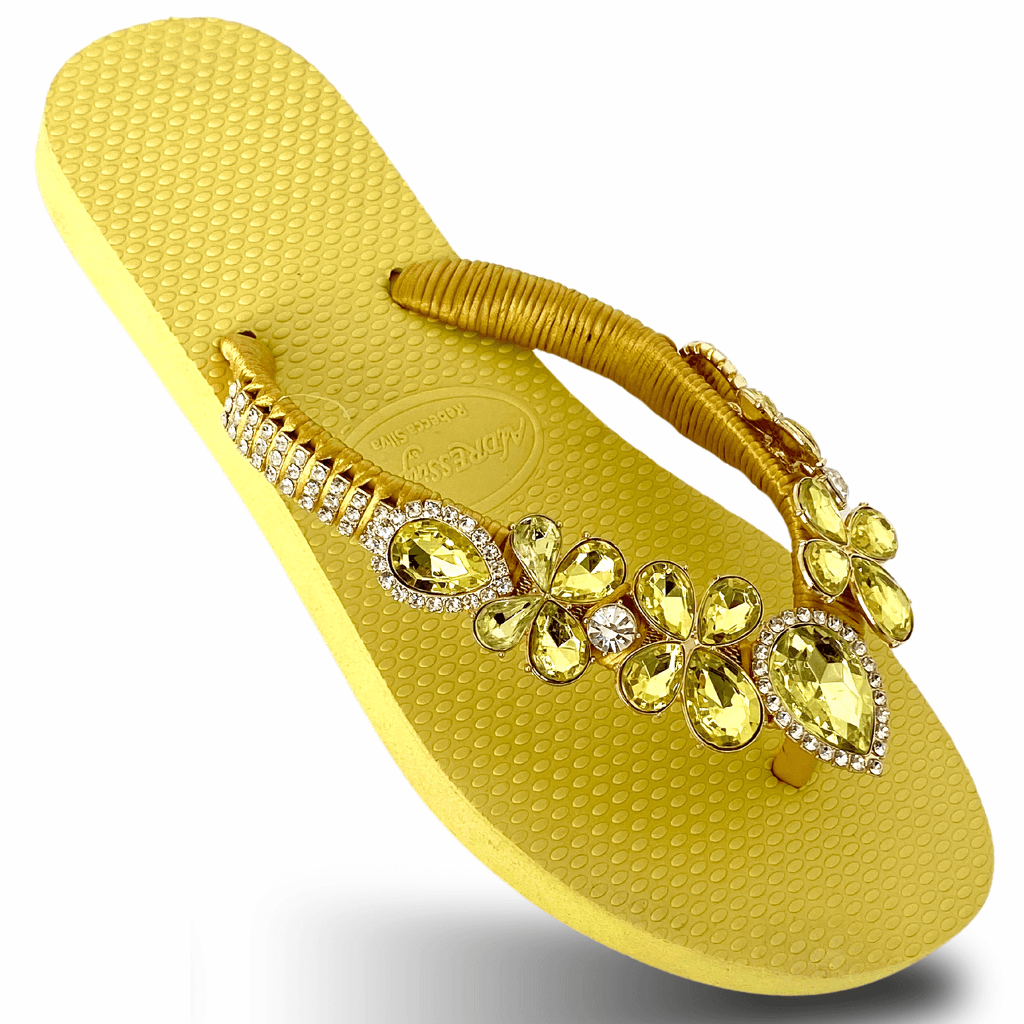 AdDRESSingMe™ Luxurious Yellow Flip Flops With Rhinestones – Radiant, Soft & Sunny - AdDRESSingMe