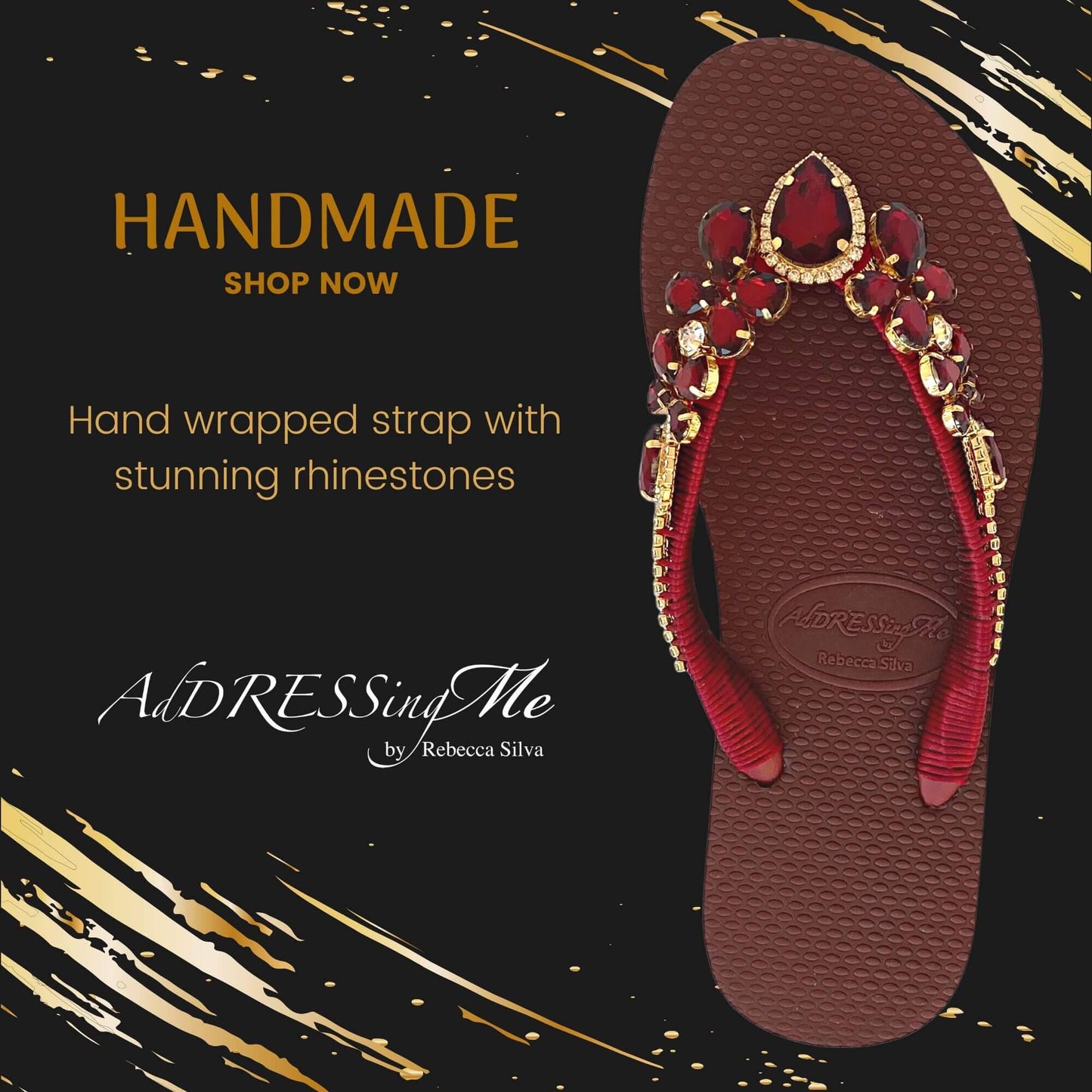 AdDRESSingMe™ Burgundy Luxurious Flip Flops With Rhinestones - AdDRESSingMe
