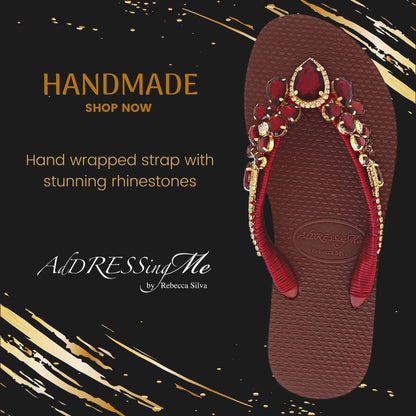 AdDRESSingMe™ Burgundy Luxurious Flip Flops With Rhinestones - AdDRESSingMe