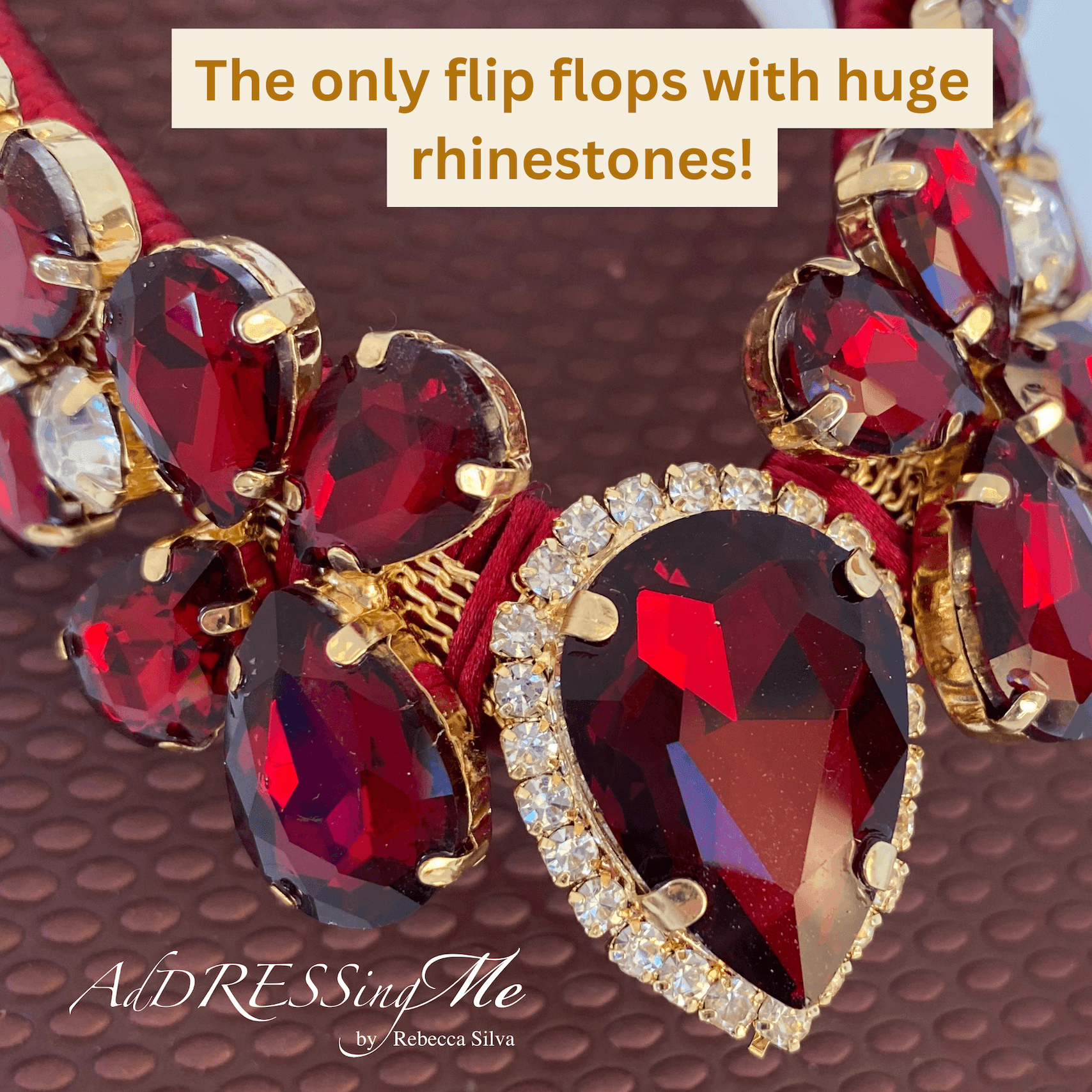AdDRESSingMe™ Burgundy Luxurious Flip Flops With Rhinestones - AdDRESSingMe