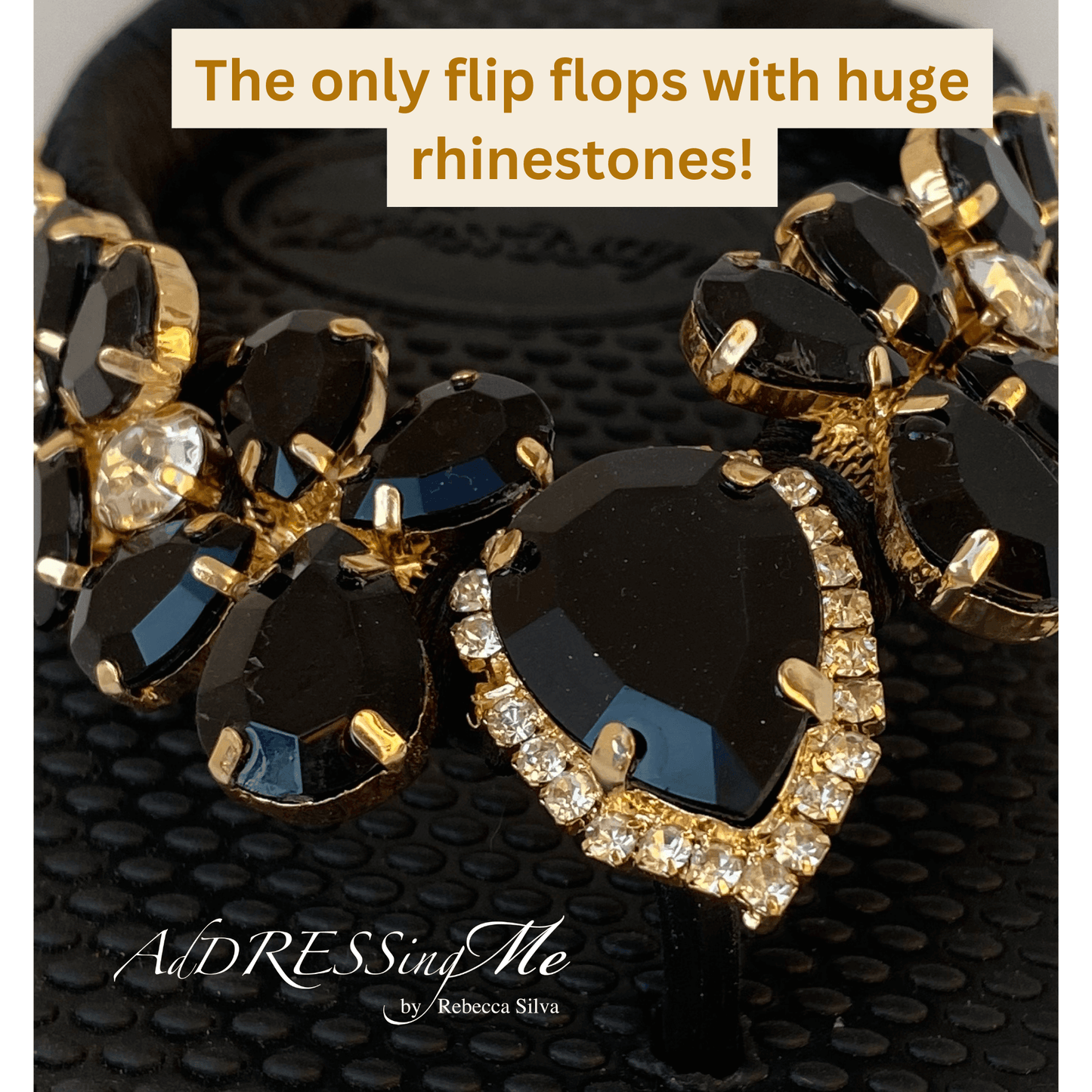 AdDRESSingMe™ Black Luxurious Flip Flops With Rhinestones - AdDRESSingMe