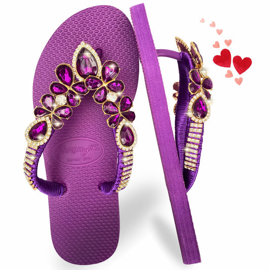 AdDRESSingMe™ Purple Flip Flops With Rhinestones  – Royal, Soft & Radiant