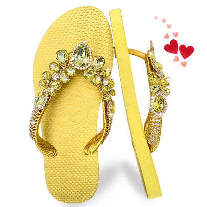 AdDRESSingMe™ Luxurious Yellow Flip Flops With Rhinestones – Radiant, Soft & Sunny