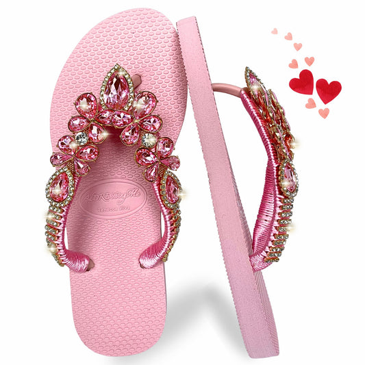 AdDRESSingMe™ Luxurious Light Pink Flip Flops With Rhinestones – Soft, Feminine & Sparkly