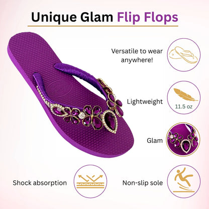 AdDRESSingMe™ Purple Flip Flops With Rhinestones  – Royal, Soft & Radiant