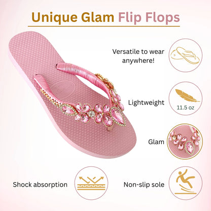 AdDRESSingMe™ Luxurious Light Pink Flip Flops With Rhinestones – Soft, Feminine & Sparkly