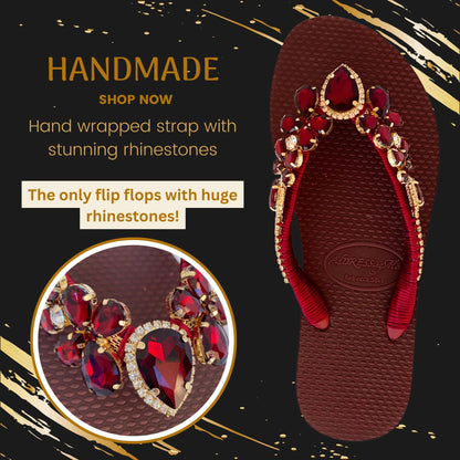 AdDRESSingMe™ Luxurious Burgundy Flip Flops With Rhinestones - Bold, Soft & Beautiful
