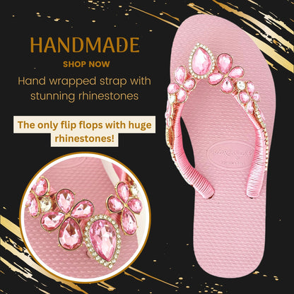 AdDRESSingMe™ Luxurious Light Pink Flip Flops With Rhinestones – Soft, Feminine & Sparkly