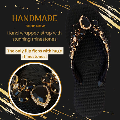 AdDRESSingMe™ Black Luxurious Flip Flops With Rhinestones