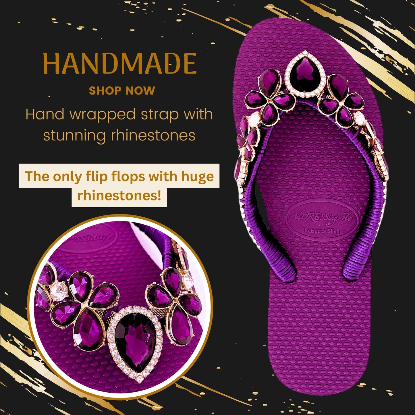AdDRESSingMe™ Purple Flip Flops With Rhinestones  – Royal, Soft & Radiant