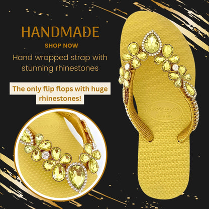 AdDRESSingMe™ Luxurious Yellow Flip Flops With Rhinestones – Radiant, Soft & Sunny