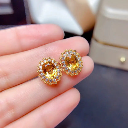 Yellow Stone Necklace Ring and Earrings Set