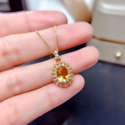 Yellow Stone Necklace Ring and Earrings Set