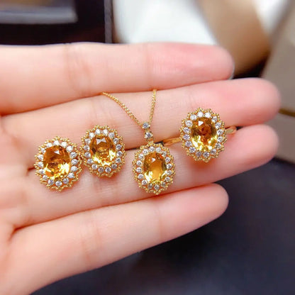Yellow Stone Necklace Ring and Earrings Set