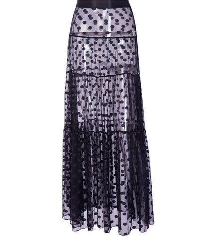 Women Maxi Elastic Waist Polka Dot Swimsuit Cover Up Skirt