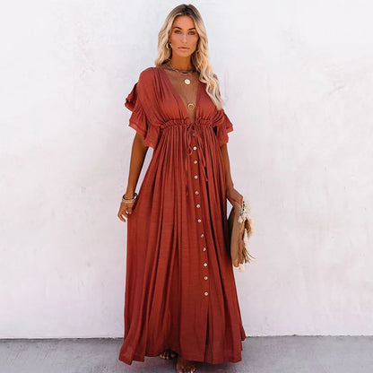 Elegant White Button-Down Maxi Beach Cover-Up Dress for Women – Lightweight Summer Kimono Cardigan - AdDRESSingMe