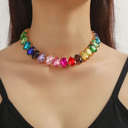 Colorful Geometric Crystal Choker Necklaces for Women