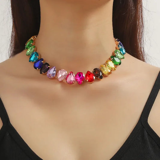 Colorful Geometric Crystal Choker Necklaces for Women