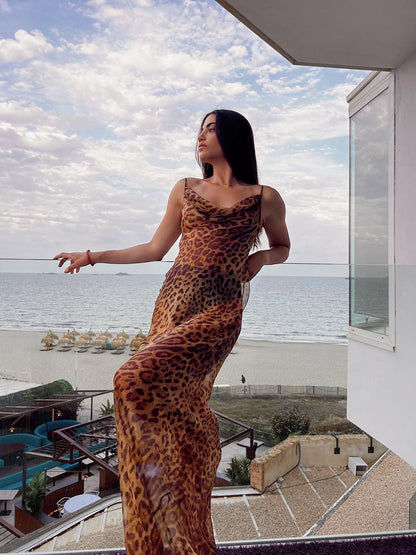 Sexy Split Backless Long Dress Zebra Cover-Up