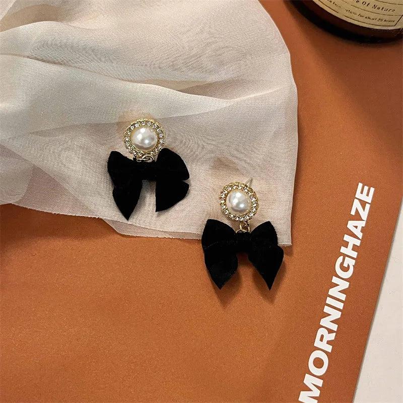 Black Bow Pearl Earrings - AdDRESSingMe
