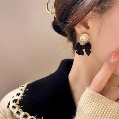Black Bow Pearl Earrings - AdDRESSingMe