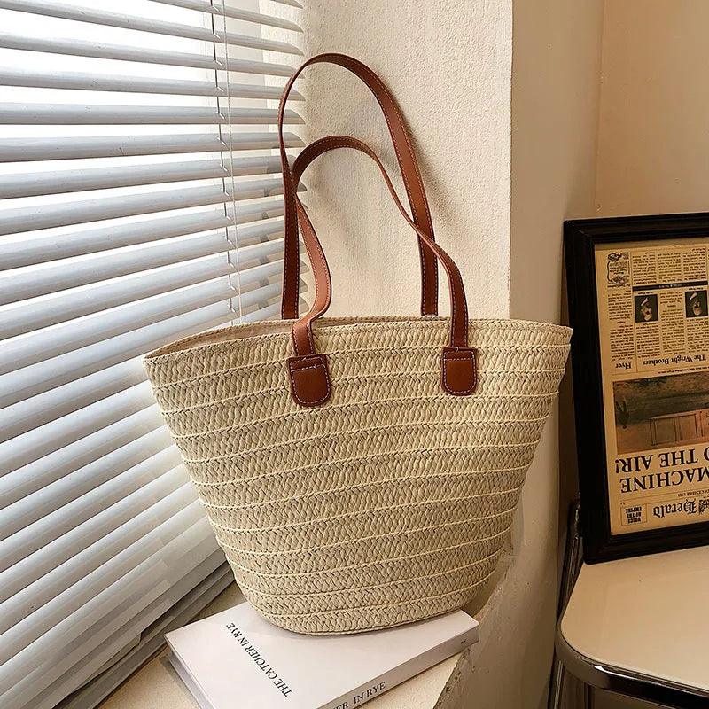Large Capacity Straw Shoulder Tote Bag - AdDRESSingMe