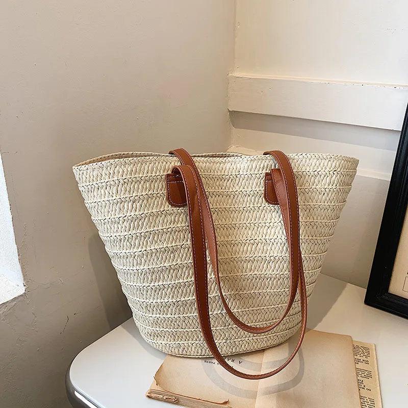 Large Capacity Straw Shoulder Tote Bag - AdDRESSingMe