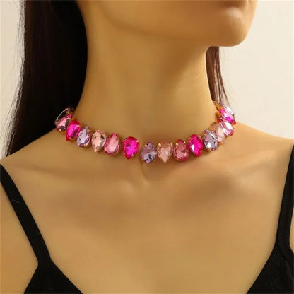 Colorful Geometric Crystal Choker Necklaces for Women