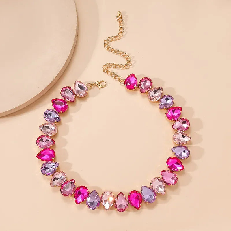 Colorful Geometric Crystal Choker Necklaces for Women