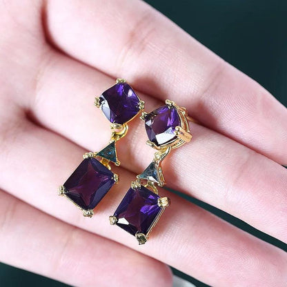 Square Purple Crystal Drop Earring