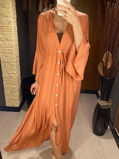Long Maxi Dress Beach V Neck Cover Up Tunic