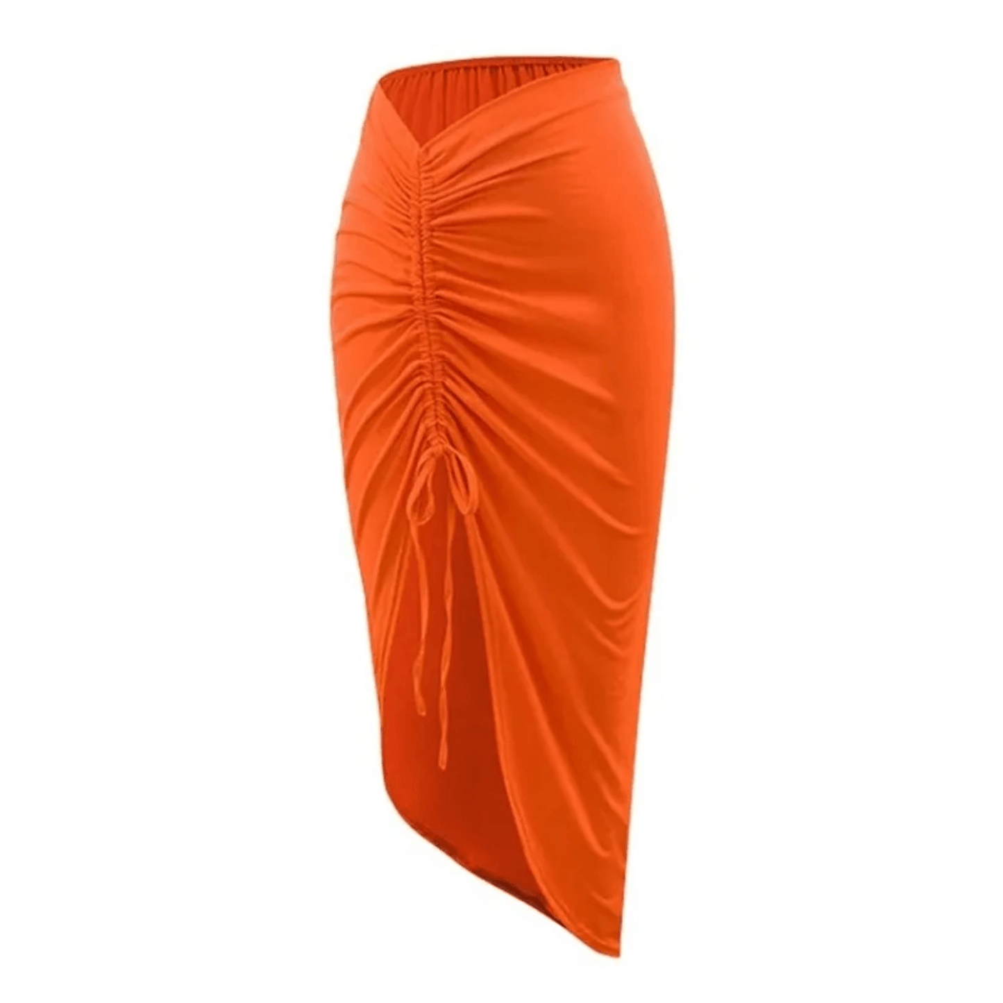 One Piece Solid Orange One Shoulder Swimsuit With Skirt - AdDRESSingMe