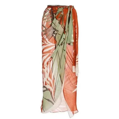 One Piece One Shoulder Swimsuit with Beads on Waist and with Skirt in Orange - AdDRESSingMe