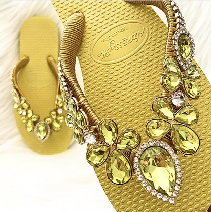 AdDRESSingMe™ Luxurious Yellow Flip Flops With Rhinestones – Radiant, Soft & Sunny
