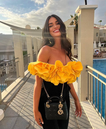Vibrant Ruffled Chest Yellow Swimsuit With Skirt