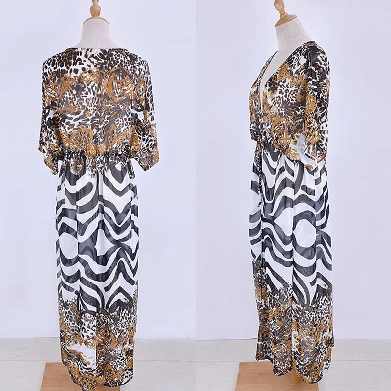 Women's Summer Beach Cover Up Dress - Leopard Zebra Print Luxury Fashion Kimono - AdDRESSingMe