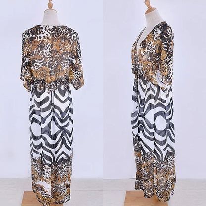 Women's Summer Beach Cover Up Dress - Leopard Zebra Print Luxury Fashion Kimono - AdDRESSingMe
