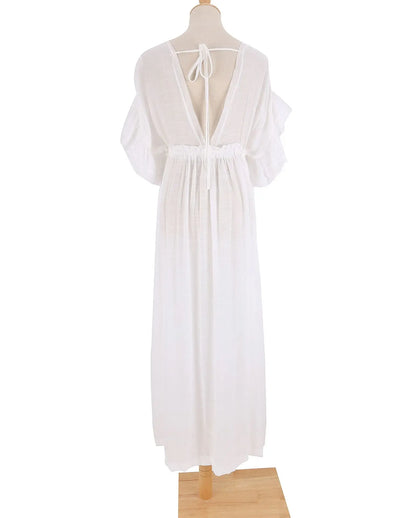 Elegant White Button-Down Maxi Beach Cover-Up Dress for Women – Lightweight Summer Kimono Cardigan - AdDRESSingMe