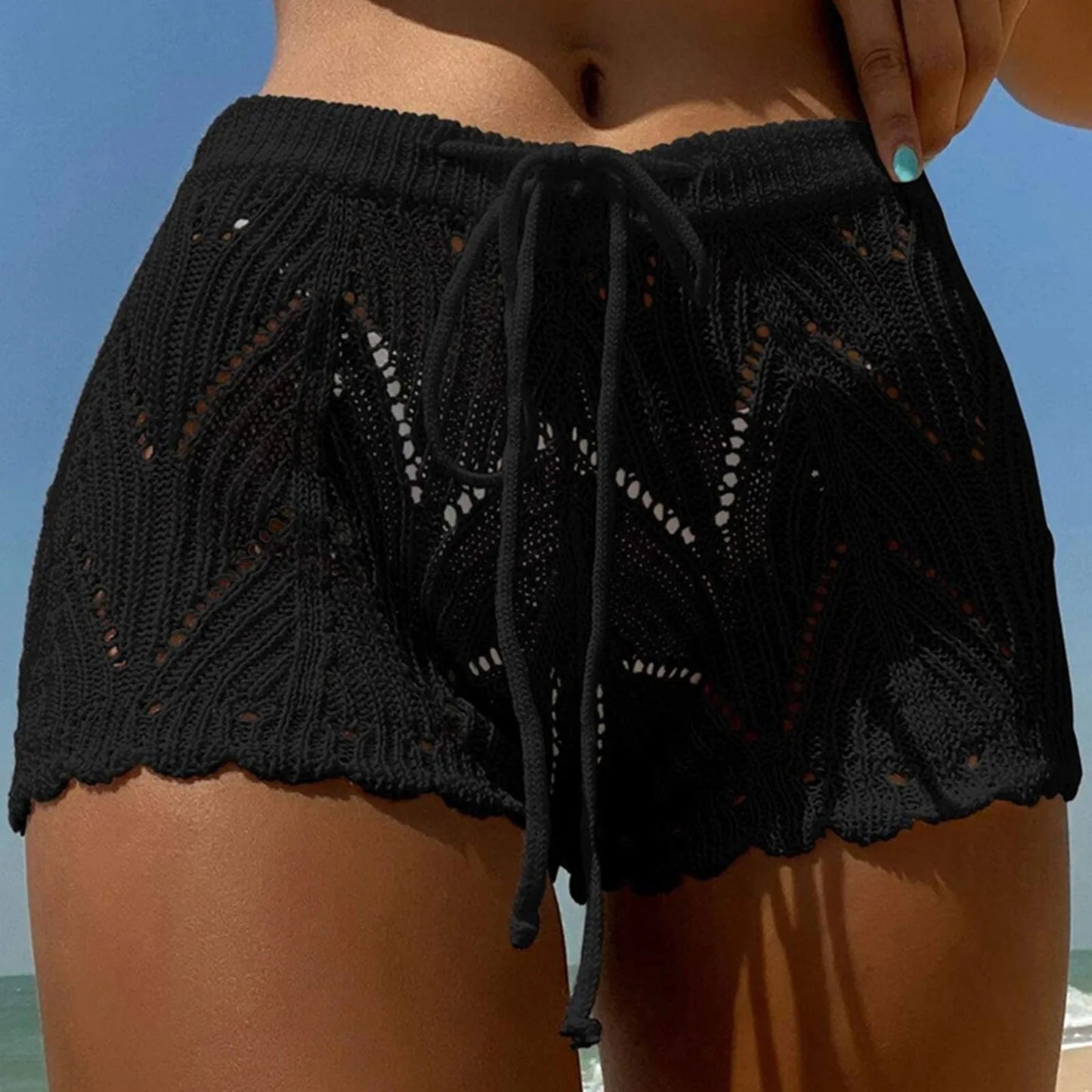 Women's Crochet Beach Cover Up Shorts - Boho Summer Shorts in Cream - AdDRESSingMe