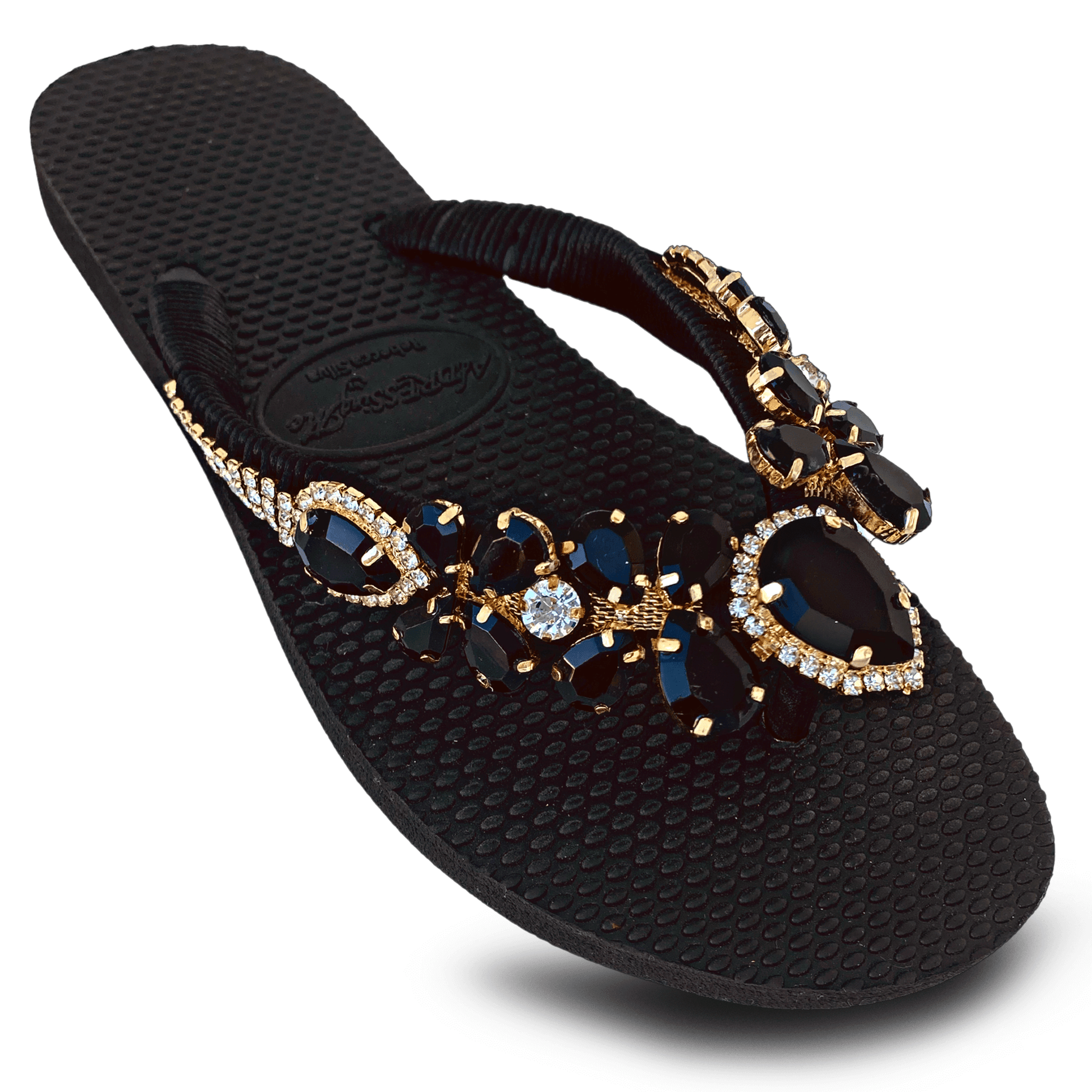 AdDRESSingMe™ Black Luxurious Flip Flops With Rhinestones - AdDRESSingMe
