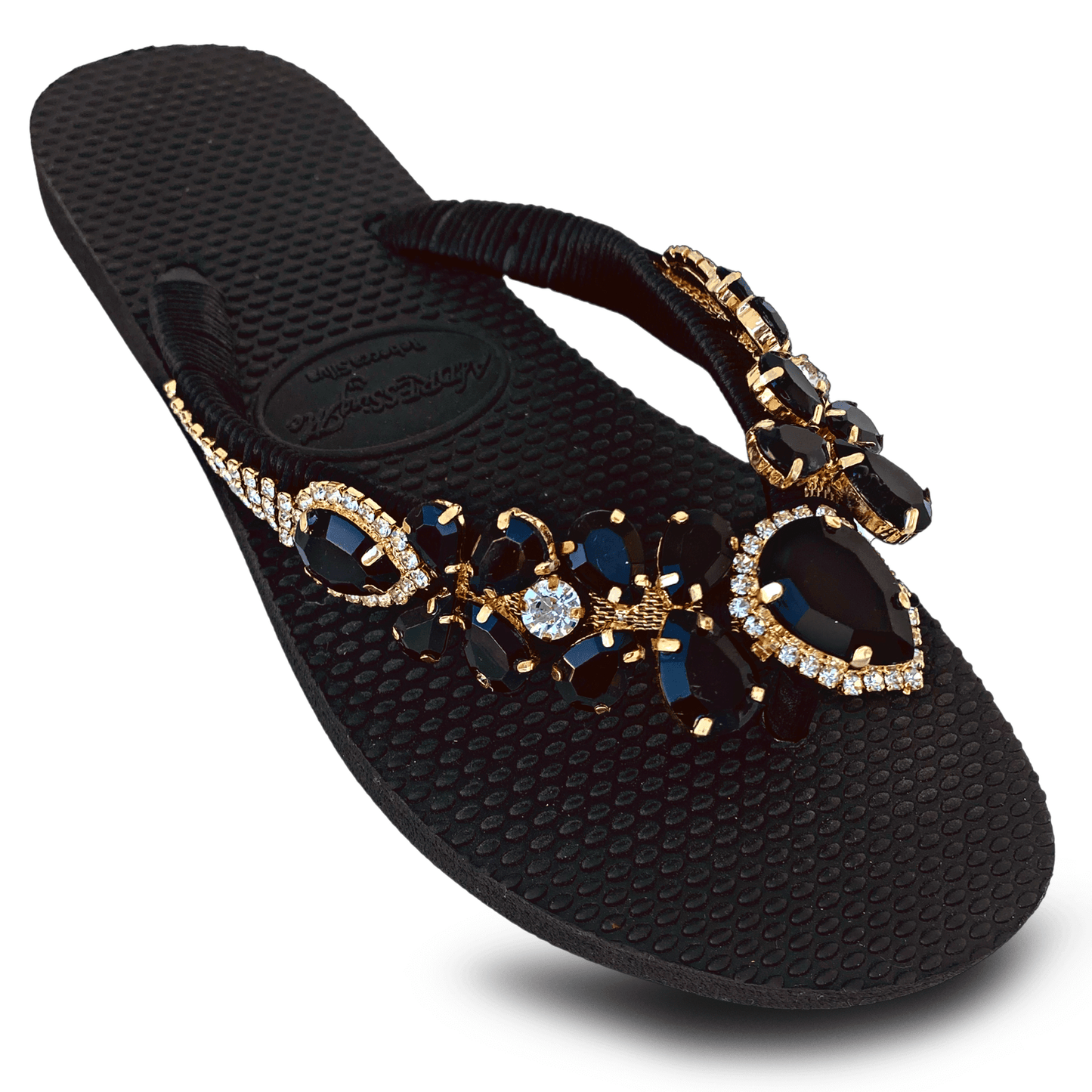 AdDRESSingMe™ Black Luxurious Flip Flops With Rhinestones - AdDRESSingMe