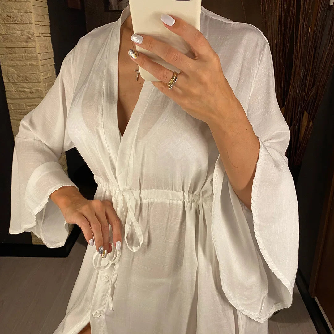 Women's Kimono Cover Up Dress - Summer Beach Long Robe Tunic - AdDRESSingMe
