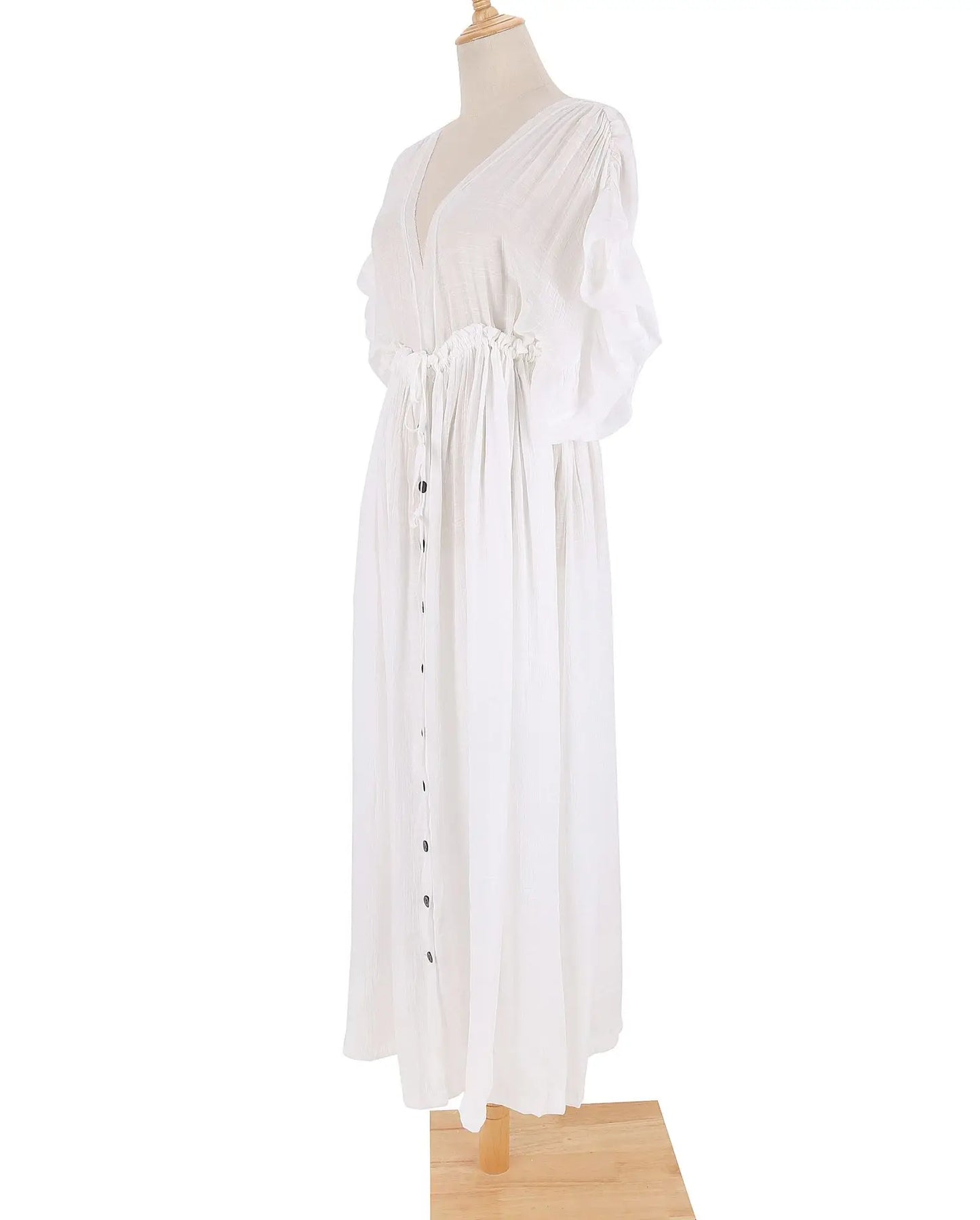 Elegant White Button-Down Maxi Beach Cover-Up Dress for Women – Lightweight Summer Kimono Cardigan - AdDRESSingMe