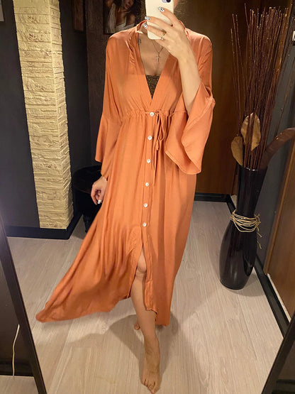 Women's Kimono Cover Up Dress - Summer Beach Long Robe Tunic - AdDRESSingMe